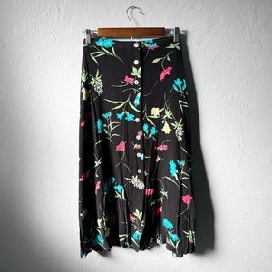 Y2k Black Multicolor Floral Cottagecore Fairy Whimsigoth Boho Midi Skirt L
